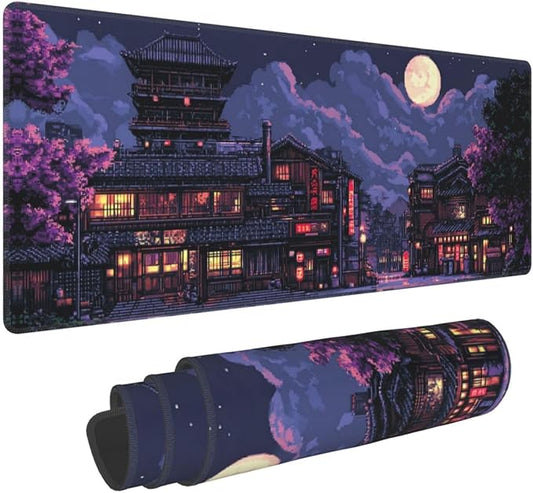 Night Mouse Pad 31.5 X 11.8 Inch Big Desk Rubber Base Stitched Edges Keyboard Pad XXL Mouse Mat for Home Game and Office