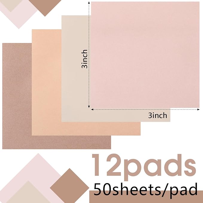 Thenshop 12 Pads Boho Sticky Notes 3''x3'', Self Stick Notes Pads Boho Office Supplies, Vintage Aesthetic School Accessories 50 Sheets/pad