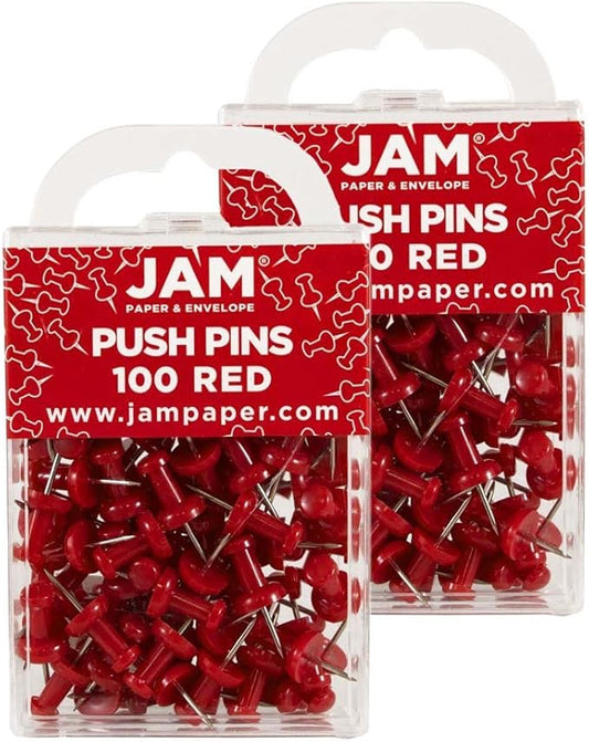 JAM PAPER Colorful Push Pins - Red Pushpins - 2 Packs of 100