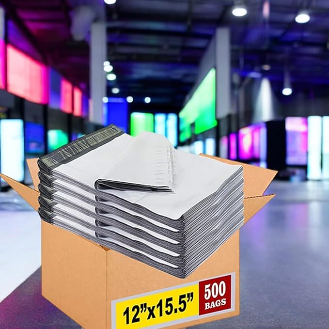 iMBAPrice 500 - 12 x 15.5 Premium Matte Finish White Poly Mailers Envelopes Bags (iMBA-5PM-500)