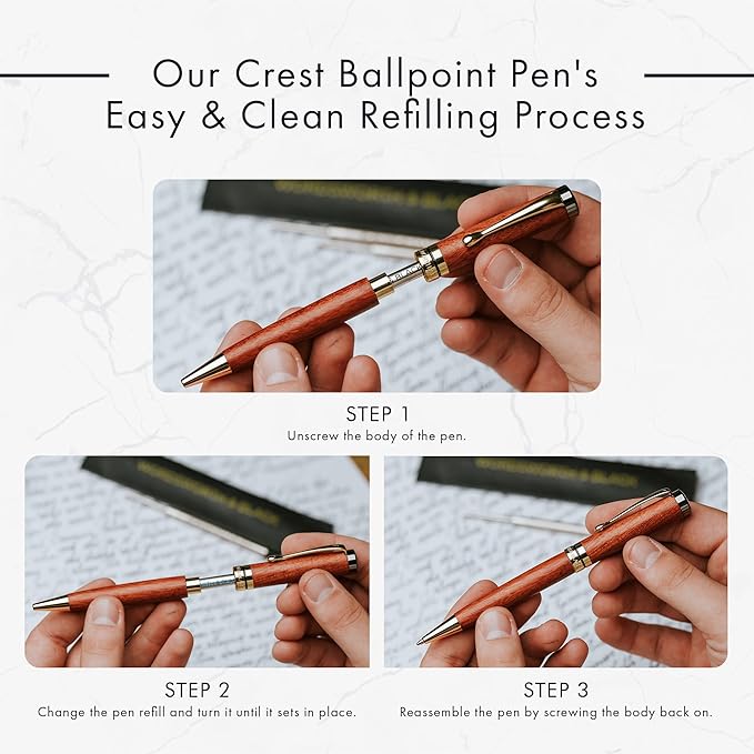 Wordsworth and Black Ballpoint Pen Set - Stunning Luxury Pen Bamboo Maplewood Gold Finish, Refillable, Best Ball Pen for Men & Women, Black Ink Refill, Elegant, Point Pen