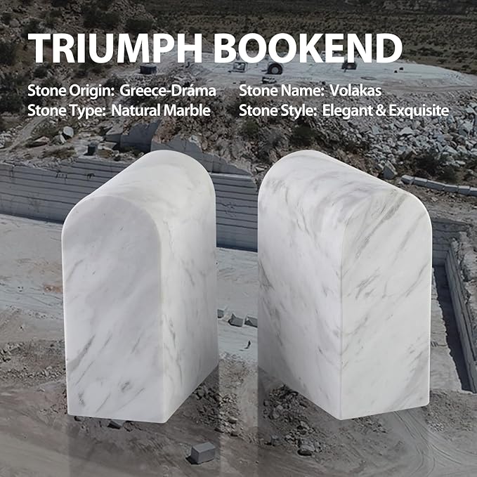 Koville Greek Natural Marble Bookends for Shelves, Book Ends for Heavy Books, 13LBS Ultra Heavy Duty Book Holders, Triumphal Arch Bookends Office Bookshelf Decor for CDs/Video Games(Volakas)