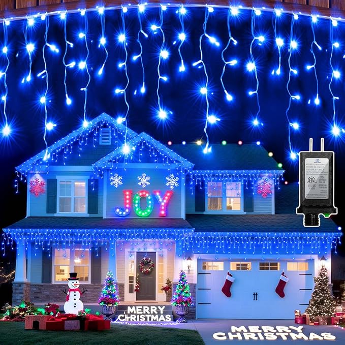 1620 LED Christmas Lights with 360 Drops,164ft 8 Modes Fairy Hanging String Lights with Timer Waterproof, Plug-in Hanging String Lights for Outdoor Holiday Wedding Party Christmas Decor (Blue)
