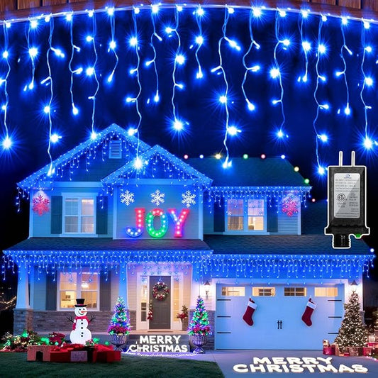 1332 LED Christmas Lights with 296 Drops,132ft 12 Modes Hanging ice String Lights with Timer & Dimmable & Waterproof, Plug-in Fairy Lights for Indoor Tree Holiday Wedding Party Christmas Decor Blue