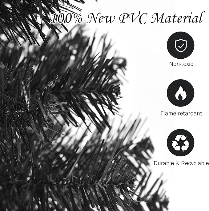 Happygrill 3FT Black Christmas Tree, Artificial Unlit Halloween Decoration Tree with 116 PVC Tips, Premium Small Xmas Tree for Home Office School Holiday Decoration