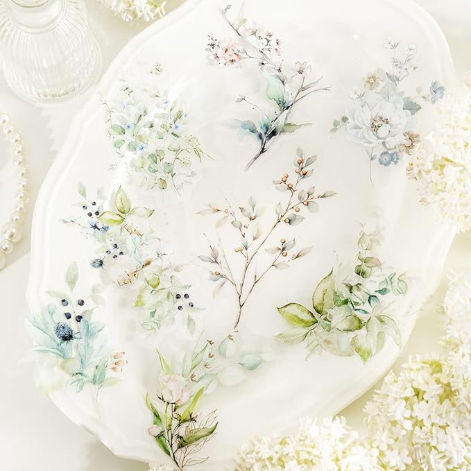 Floral Branch PET Stickers Set, 120PCS Botanical Flower Stickers for Scrapbooking, Journaling, DIY Crafts, and Art Supplies