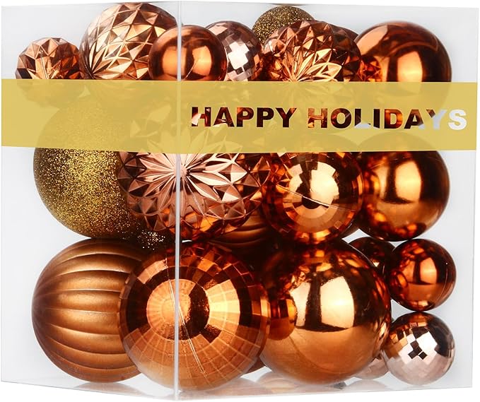 Bronze Christmas Ornaments - Christmas Tree Decorations Shatterproof Hanging Balls for Birthday Wedding Holiday Decor Set of 36pcs, Multi-Sizes(1.6",2.5",3.2")