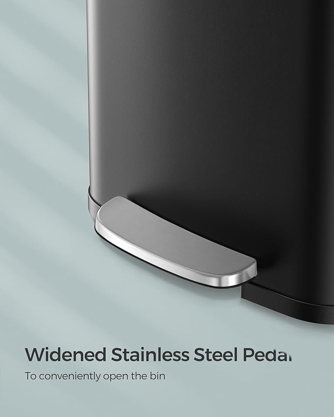 SONGMICS Kitchen Trash Can, 13 Gallon (50 L) Stainless Steel Garbage Can, with Stay-Open Lid and Step-on Pedal, Soft Closure, Tall, Large and Space-Saving, Black ULTB530B50