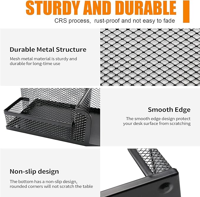 Pen Holder for Desk, Desk Organizers Set-3 Compartments Mesh Pencil Holder with Pencil Pen Cup and Paper Clip holder, Desk Accessories for Marker Craft, Ideal Office School Supplies(3 pack, Black)