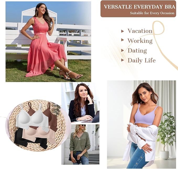 OEAK Womens Wireless Bras Comfortable Push Up Bra No Underwire Bra Full Support Lift Bralette Everyday Seamless Tshirt Bras