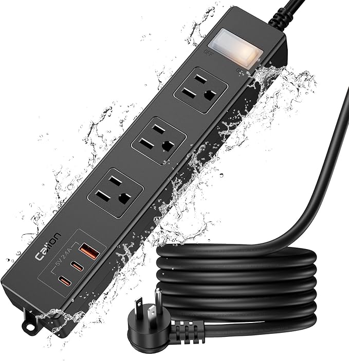 USB Outdoor Power Strip Weatherproof, Waterproof Surge Protector with 3 Wide Outlet with 3 USB Ports, Shockproof Overload Protection,15FT Extension Cord for Outside Decorations,Christmas Lights,Patio