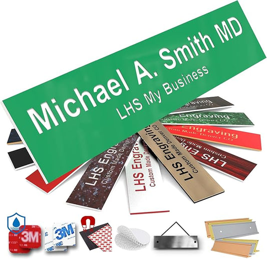 Engraved Custom Door Plate Green Plastic Office Door Sign with White Letters - Made in USA 2x12 B6