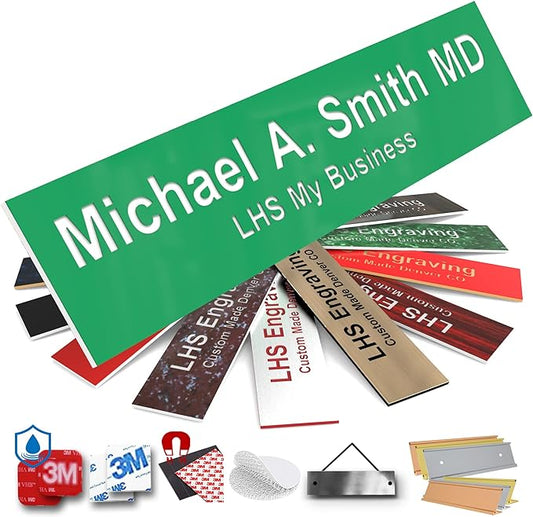 Engraved Custom Door Plate Green Plastic Office Door Sign with White Letters - Made in USA 2x10 B6