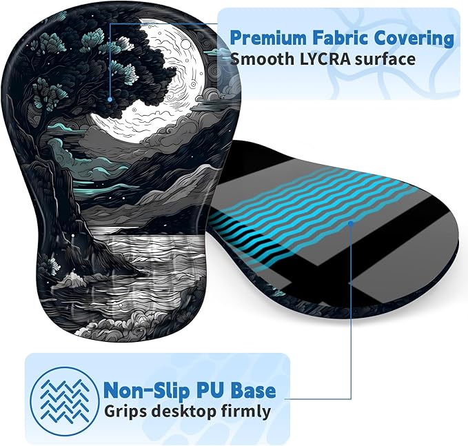 YIWEI Ergonomic Mouse Pad with Wrist Rest Support, Mousepad with Comfortable Memory Foam Wrist Rest and Non-Slip PU Base for Pain Relief, Computer, Laptop, Office, Home (Moon-2)