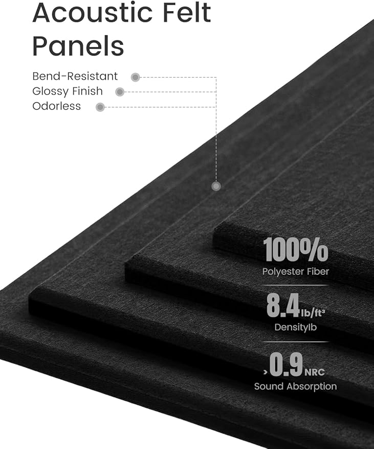 Bumusty Large Cork Board Alternative-47 x35 Felt Bulletin Board Tiles, with 30 Pushpins, 70 Adhesive Tabs, 12-Pack Slat Wall Paneling, Cork Boards for Office Push Pin Board Felt Board-Black