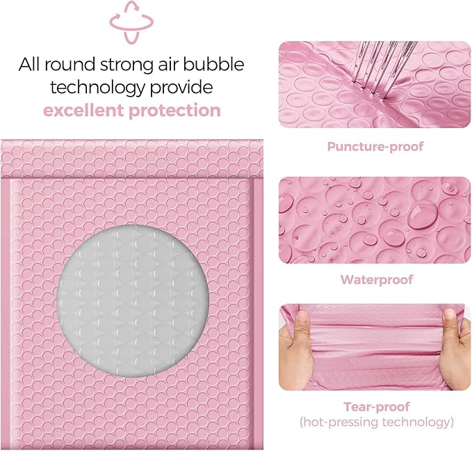 Fuxury Bubble Mailer 8.5x12 250 Pack,Light Pink#2 Poly Bubble Mailers,Self Seal Padded Envelopes,Waterproof Bubble Mailing Envelopes,Cushioning Packaging Bags for Books,Clothes, Makeup Supplies