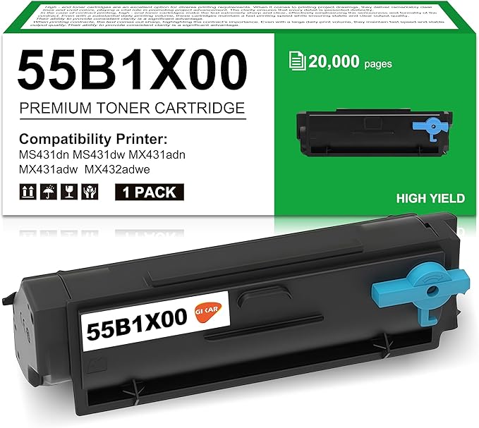 55B1X00 Remanufactured Toner Cartridge Compatible for Lexmark MX431 Toner,for Lexmark MX432 MS431 MX431 MS431dw MS431dn MX431adn MX431adw MX432adwe Printer, 20K Pages