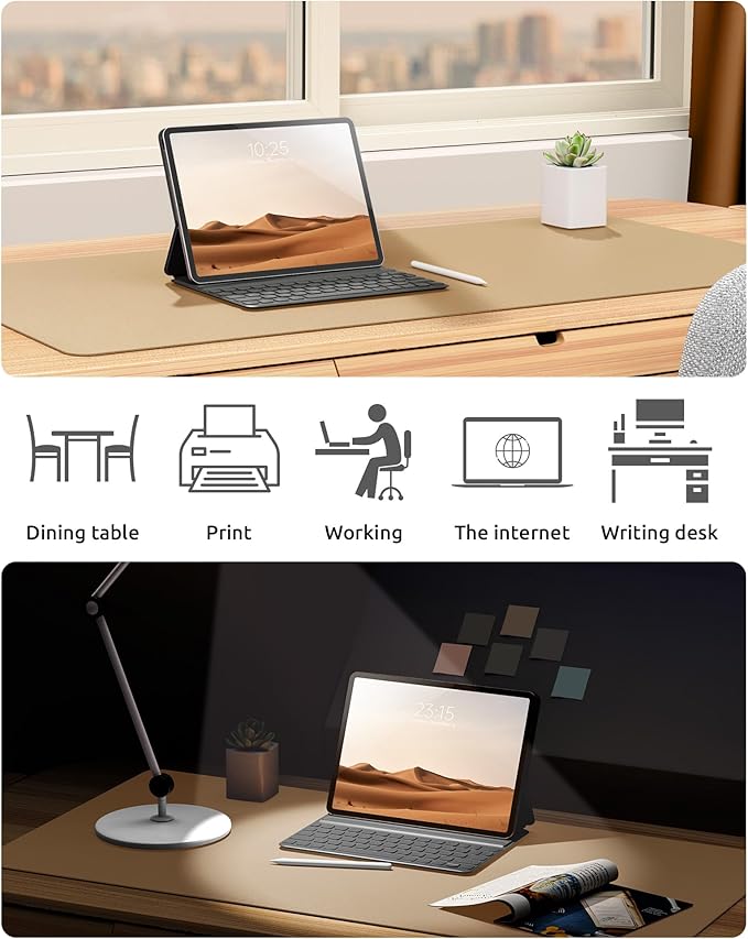 YSAGi Leather Desk Protector, Office Mat, Large Mouse Pad, Non-Slip PU Leather Blotter, Laptop Desk, Waterproof Writing Pad for Office and Home (Latte, 23.6" x 13.8")