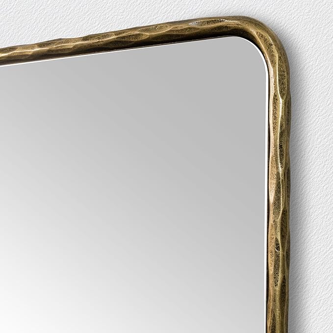 BEGINS 18" x 48" Hand-Forged Vintage Full-Length Mirror, Wall-Leaning or Wall-Mounted Design, 20mm Solid Steel Frame, 9mm Anti-Corrosion Back Panel, Suitable for Bedroom or Cloakroom