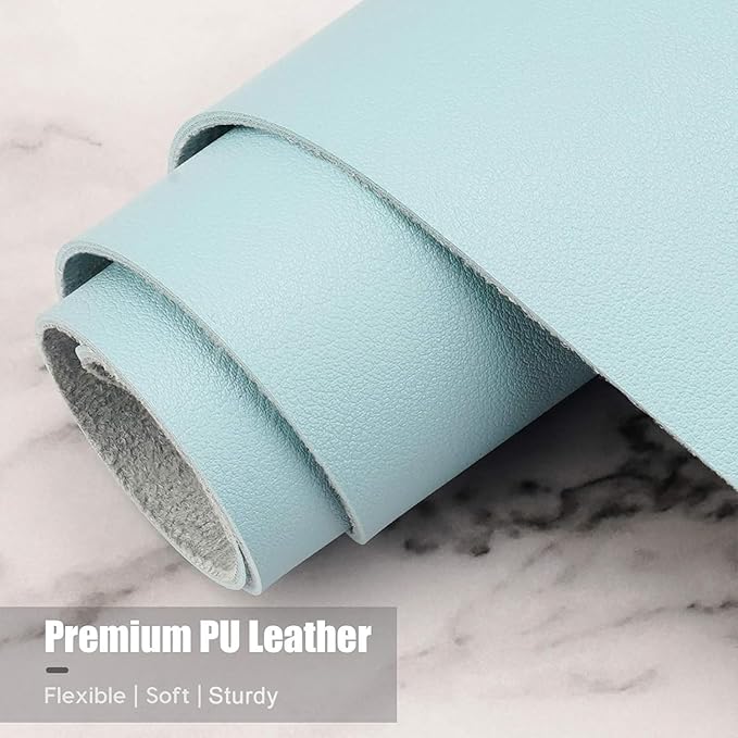 Hsurbtra Desk Pad, 35.5" x 17" PU Leather Desk Mat, XXL Extended Mouse Pad, Waterproof Desktop Blotter Protector, Non-Slip Ultra Thin Large Laptop Keyboard Writing Mat for Office Home, Lake Blue