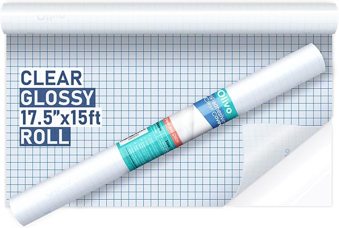 Olivo Clear Contact Paper Roll for Books Crafts 17.5 in x 15 ft Peel and Stick Adhesive Book Cover Plastic Protector