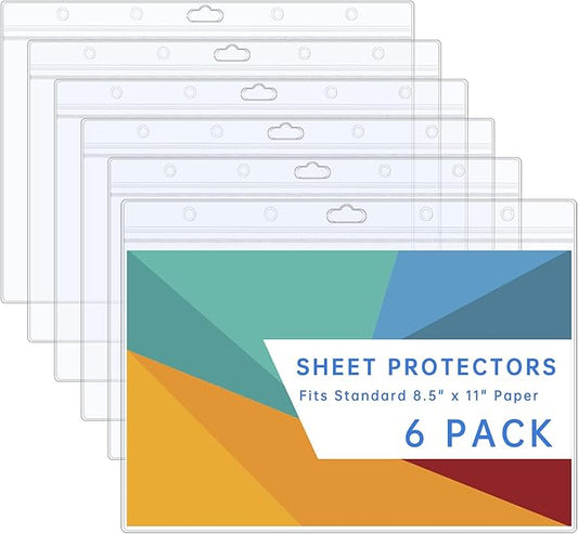 6PCS Hard Sheet Protectors 8.5x11 Waterproof Resealable Zip Paper Page Protectors Clear Rigid Plastic Sleeves for Photos Certificate, Heavy Duty Document Holder Wall Sign Holder, Horizontal