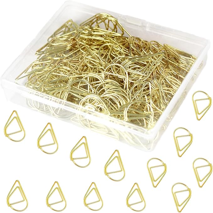 150 Pcs Small Gold Paper Clips Cute Paperclips Decorative Waterdrop Clips Basic Office Supplies for Photo Wedding Invitations