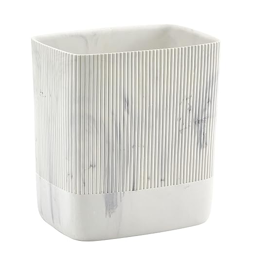 Polytree Bathroom Trash Can 1.8 Gallon(7 Liter) Small Kitchen Garbage Can,Decor Wastebasket for Bedroom Office,Resin Marble White