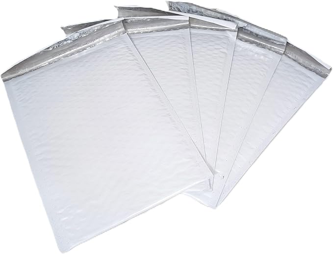 50-Pack 7.25x11.25" White Poly Bubble Mailers, Padded Shipping #1 Envelopes Self Seal Tear Resistant Lightweight Mailing Bags for Small Business, Books, DVDs, Gifts