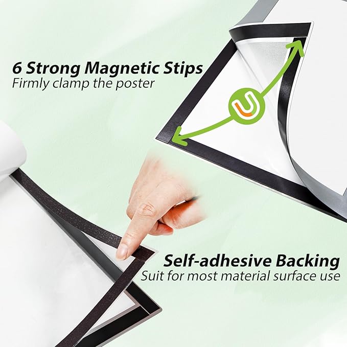 10 Pack 8.5"x11" Magnetic Sign Holder, Double Sided Display, Reusable Adhesive Frames for Walls, Fridge Door, Whiteboard, Window Sign Holder, Magnetic Picture Frame