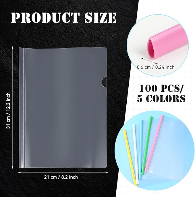 100 Pcs Clear Report Cover with Sliding Bar 50 Sheet Capacity Presentation Binder Transparent Resume Folder Plastic Folder for File Report School Office(Novetly Color,Water Drop)