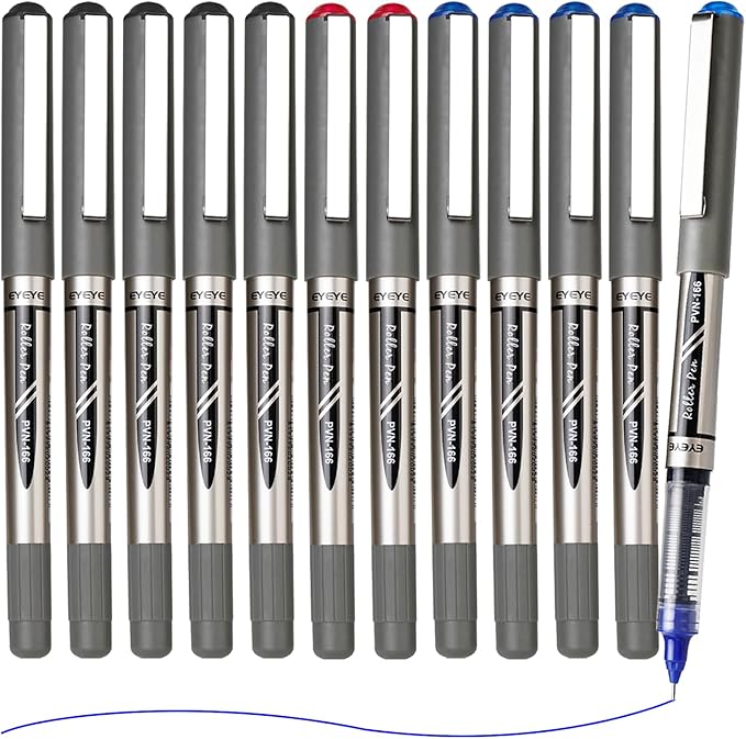 EYEYE Liquid Ink Rollerball Pens 0.7mm, 12 Pack 3 Colors Roller Ball Pen Medium Point Quick Dry, Ink Pens Fine Point Smooth Writing Pen for Journaling, Note Taking, Office, School Supplies