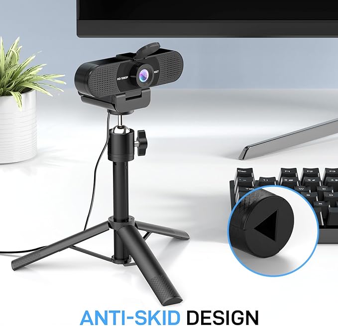 EMEET C960 Webcam with Tripod, 1080P Webcam with Microphone, Adjustable Height Mini Tripod, C960 Web Camera with Privacy Cover, Plug & Play with Stand for Zoom/Skype/YouTube/FaceTime