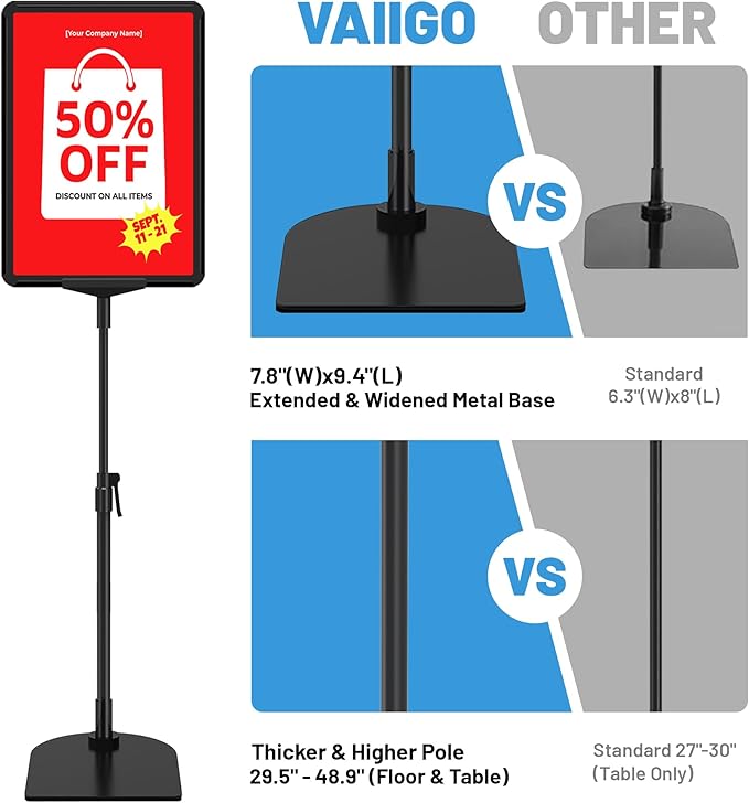 Sign Holder Stand A4, Adjustable Poster Stand for Table Top & Floor, Metal Signage Display Stands, Floor Standing Sign Holder for Advertisement, Tradeshow, Store, Business, 2 Pack