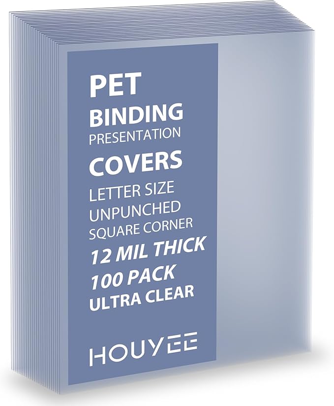 HOUYEE 100 Pack Ultra Clear Binding Presentation Covers, Clear Report Covers, Polythylene Terephthalate,12 Mil,8-1/2 x 11 Inches, Letter Size