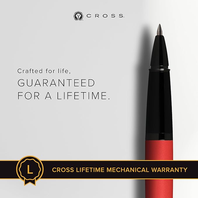 Cross Bailey Refillable Rollerball Pen Presented in a Premium Gift Box - Medium Point, Black Ink, Matte Red