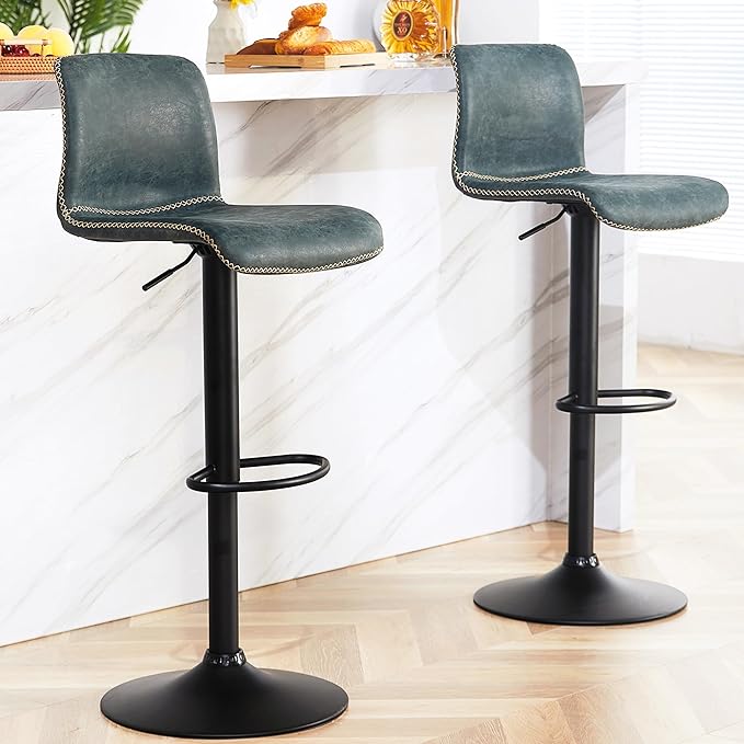 HeuGah Bar Stools Set of 4, Swivel Counter Height Barstools with Back, Adjustable Height 24" to 32", Faux Leather Bar Chairs for Kitchen Island (Deep Teal, Set of 4 (24'' to 32''))