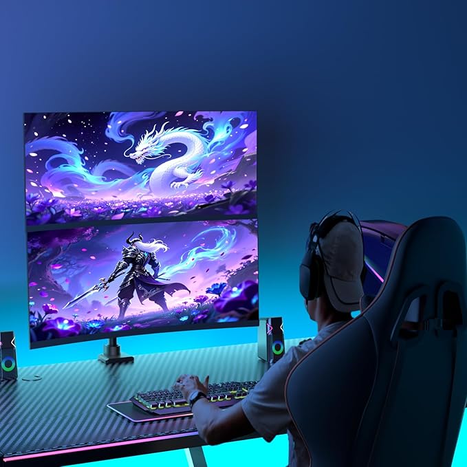 WALI Dual Monitor Mount for Ultrawide Heavy Duty Curved Monitor Stacking, Dual Monitor Arm Fits 17-49 Inch for Ultrawide Screens up to 44lbs, 49 inch Monitor Arm, Black