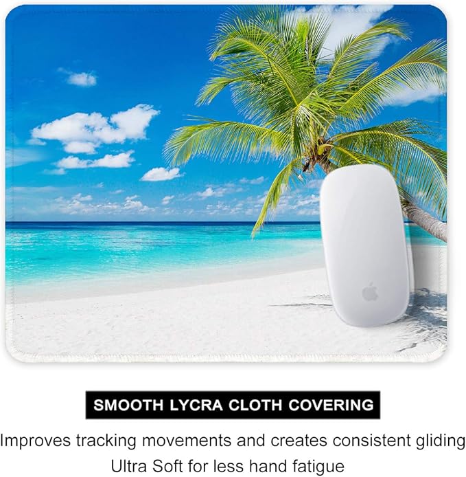 Auhoahsil Mouse Pad, 12 x 10 in Summer Beach Theme Computer Mouse Pad for Desk, Premium-Textured Non-Slip Rubber Stitched Edges Waterproof Square Mouse Mat for Gaming Work Wireless Mice, Blue