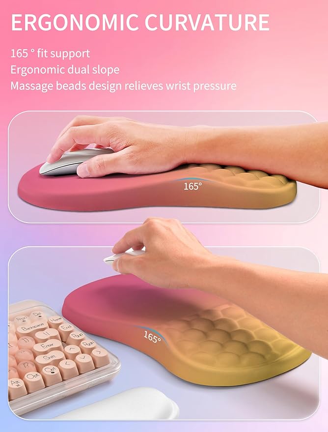 Hokafenle 2in1 Combination, Wave Keyboard Wrist Rest and Ergonomic Curvature Mouse Pad Wrist Support for Relieve Wrist Pain, Filled with Soft Cushion Memory Foam, Sunset Glow