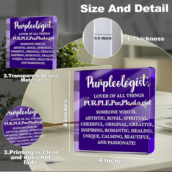 Purple Lover Gifts for Women Bestie Friends, Positive Affirmation Desk Acrylic Sign, Motivational Work Desk Sign Office Cubicle Desktop Decorative Signs