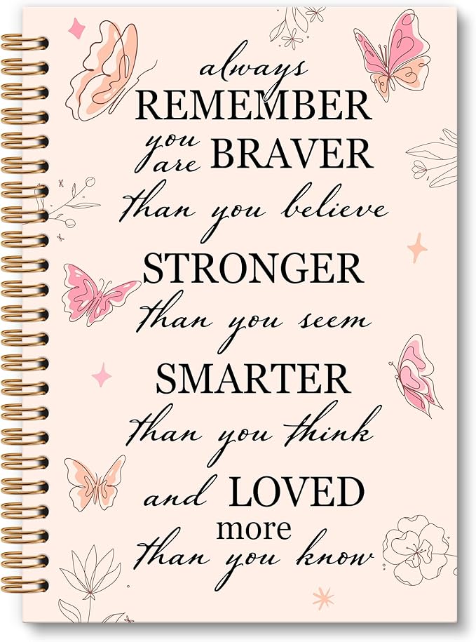 OINDADE Motivational Butterfly Notebook Journal, Inspirational Gifts Pink Spiral Notebook, You are Brave Motivational Notebooks Gifts for Women Girls, Positive Gifts School Office Supplies, 6x8.2In