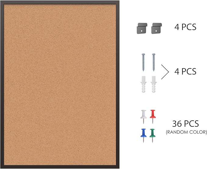 Board2by 2-Pack Cork Board Bulletin Board 20“ x 30”, Black Wood Framed Corkboard, Office Board for Wall Cork, Large Wall Mounted Notice Pin Board with 32 Push Pins for School, Home & Office