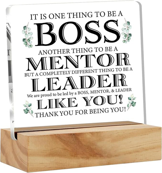 Appreciation Boss Gifts for Men & Women - Acrylic Desk Plaque Sign with Wood Stand for Home Office