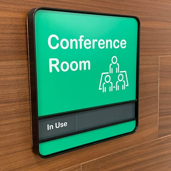 NapTags Conference Room Slider Signs (Bright Green - Black Frame, 8" x 8")