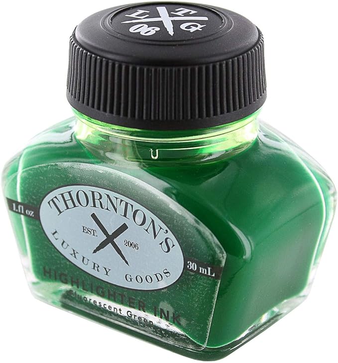 Thornton's Luxury Goods Premium Fountain Pen Ink Bottle 30ml | Smooth Effortless Flawless Writing | Suitable for All Brand and Calligraphy Pens | Office Supplies (Highlighting Green)
