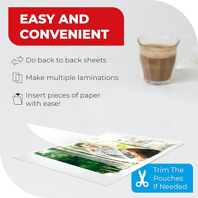 5MIL Thermal Laminating Sheets (225 Count) Letter, Photo, Card, Notecard, ID Badge and Business Card Sizes, Laminating Pouches, Compatible with Laminators, Crystal Clear Laminated Finish