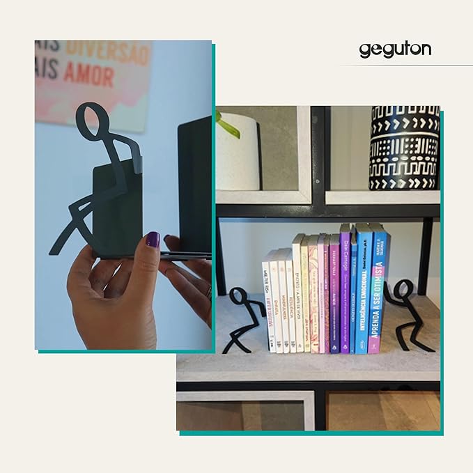 Toni Book Sider – Metal Book Holder, Black – Keeps Books Upright, Adds a Modern Touch, Ideal for Home or Office – Stylish Organization and Decor – Geguton