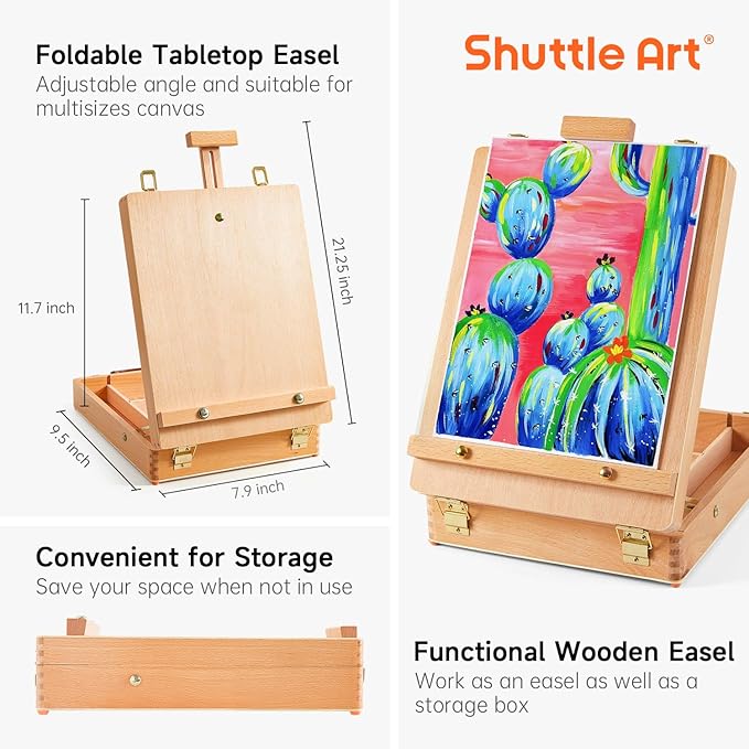 Shuttle Art Acrylic Painting Set, 59 Pack Professional Painting Supplies with Wood Tabletop Easel, 30 Colors Acrylic Paint, Canvas, Brushes, Palette, Complete Painting Kit for Kids, Adults, Artists