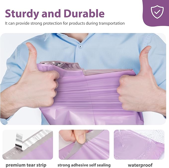Fuxury Poly Mailers 14.5x19 Inch 50 Pcs, Waterproof Shipping Bags for Clothing, Strong Adhensive Shipping Envelopes for Small Business Suppliers, Self Seal Mailers Poly Bags Mailing Envelopes Purple